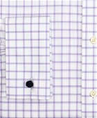 Brooks Brothers Men's Stretch Madison Relaxed-Fit Dress Shirt, Non-Iron Twill Ainsley Collar French Cuff Grid Check | Lavender
