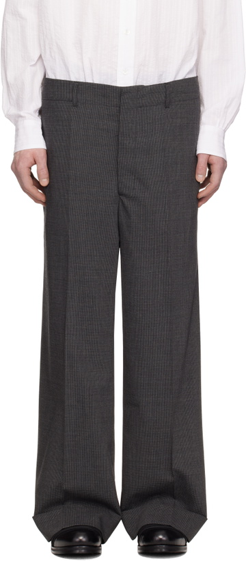 Photo: Random Identities Gray Houndstooth Wool Blend Large Suit Trousers