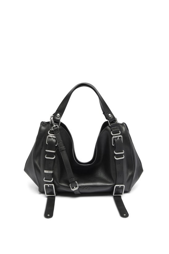 Photo: Diesel D-One-Medium top-handle bag in treated leather - Handbags - Unisex - Black