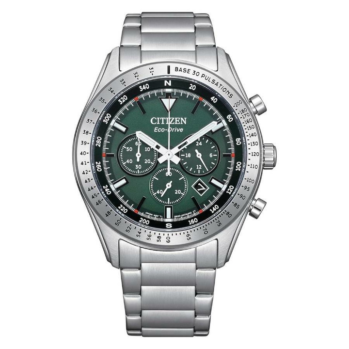 Photo: Citizen Eco-Drive Weekender Chronograph Green Dial Mens Watch CA4600-89X