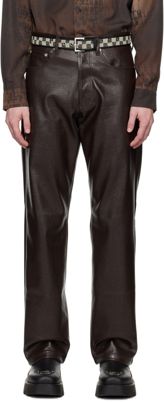 Photo: MISBHV Brown Straight-Leg Faux-Leather Trousers