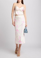 Loveshackfancy Castle Floral-print Satin Midi Skirt Pink