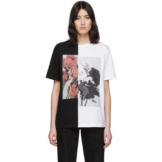 Alexander McQueen White and Black Oversized Hybrid Floral T-Shirt
