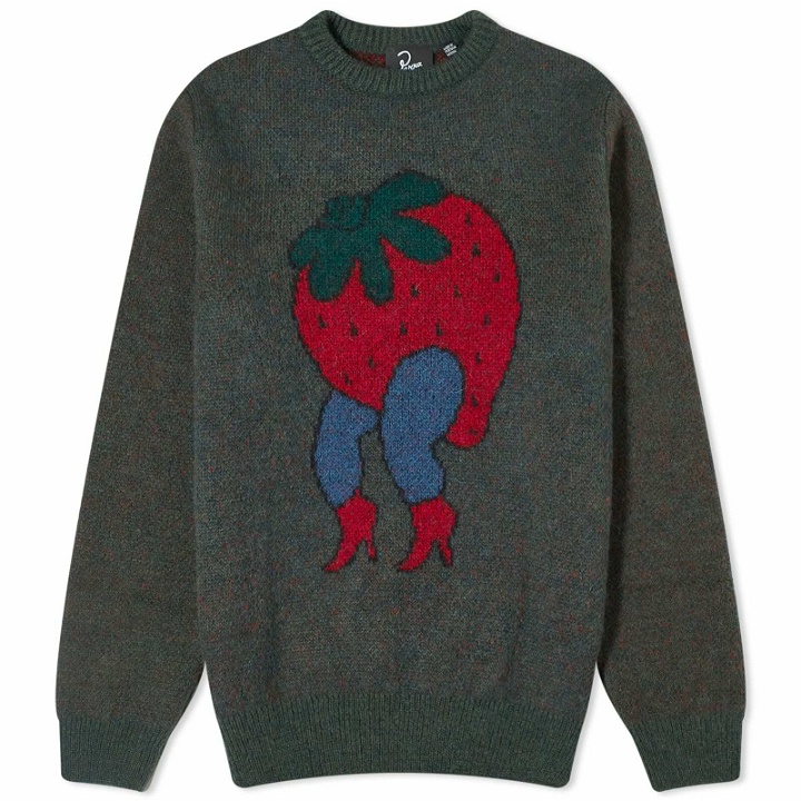 Photo: By Parra Men's Stupid Strawberry Jumper in Hunter Green