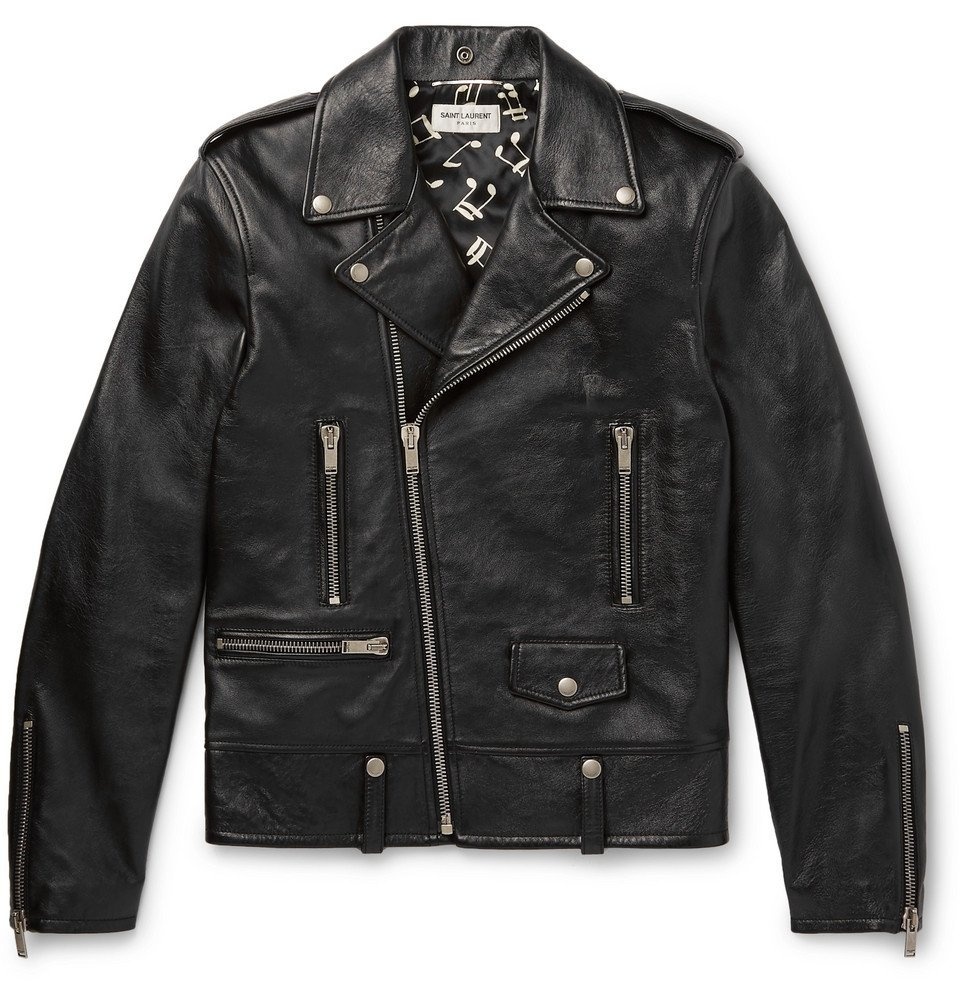 Photo: SAINT LAURENT - Slim-Fit Textured-Leather Biker Jacket - Black
