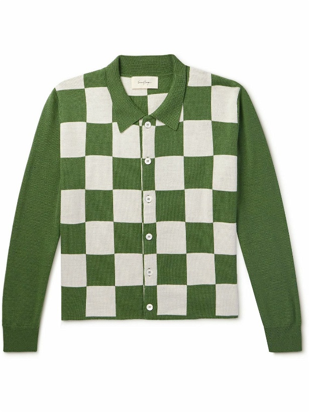 Photo: SECOND / LAYER - Checked Wool Cardigan - Green