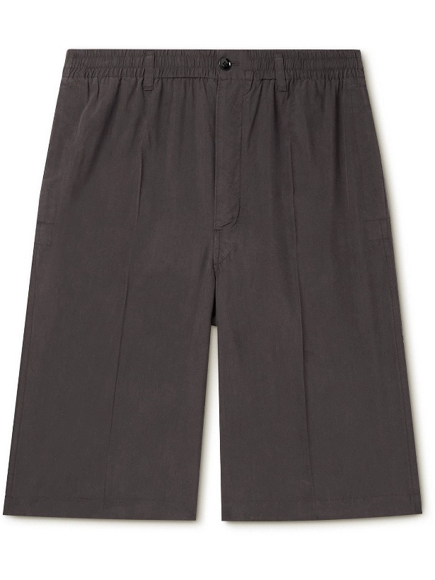 Photo: Lemaire - Wide-Leg Pleated Silk Bermuda Shorts - Brown