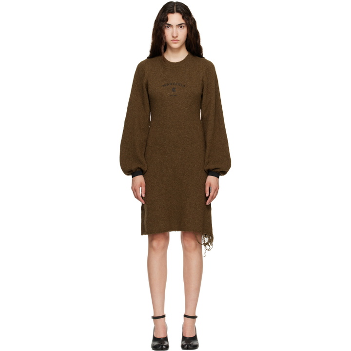 Photo: MM6 Maison Margiela Khaki Frayed Knit Midi Dress