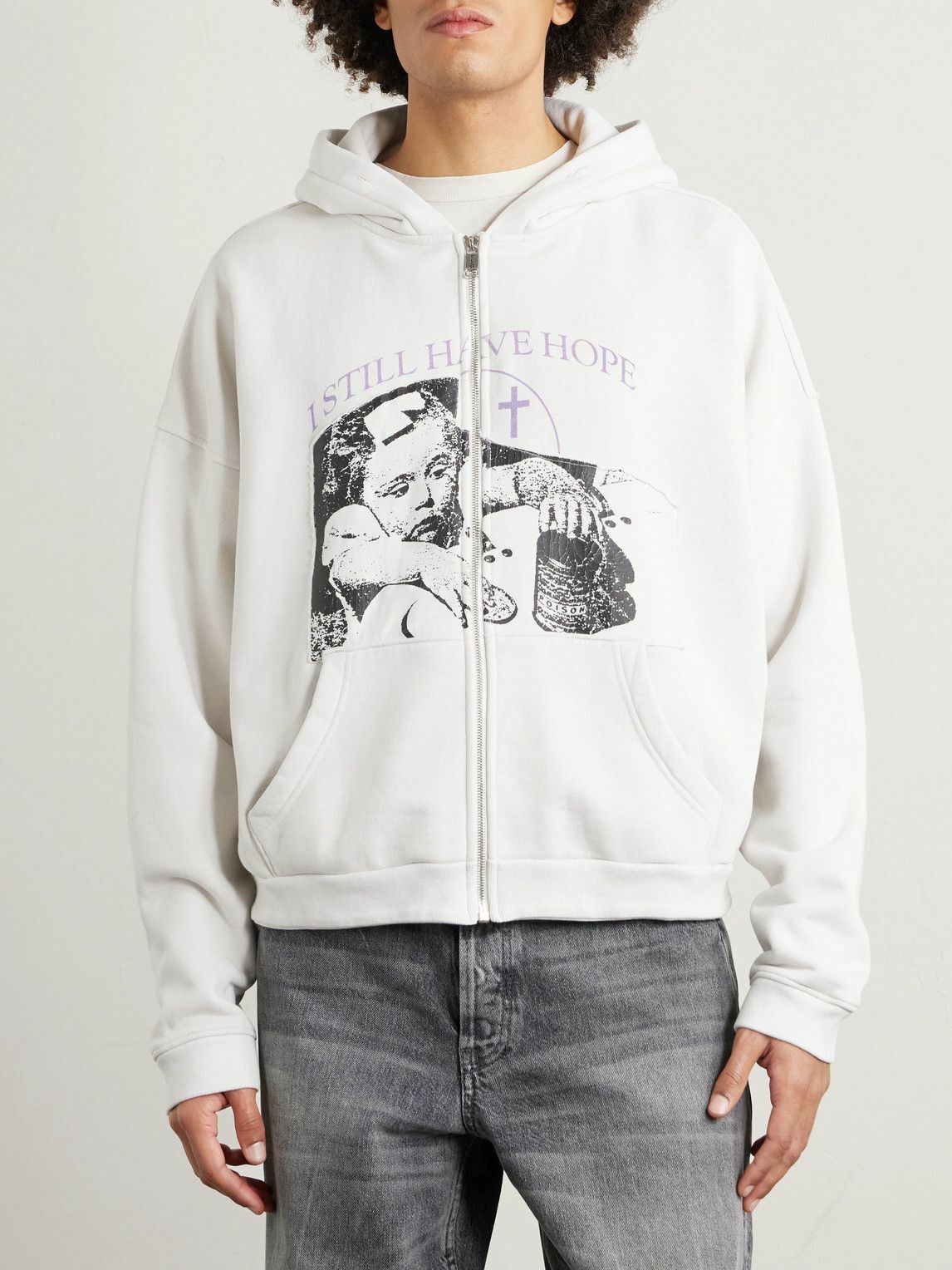Enfants Riches Déprimés - I Still Have Hope Printed Cotton-Jersey Zip-Up Hoodie - Neutrals