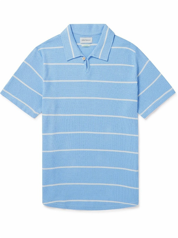 Photo: Oliver Spencer - Hawthorn Striped Waffle-Knit Stretch-Cotton and Modal-Blend Polo Shirt - Blue