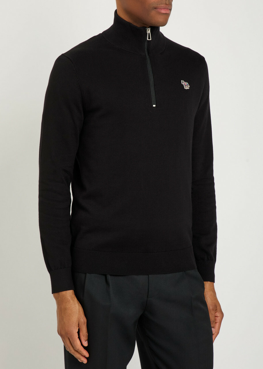 PS Paul Smith Appliquéd Half-zip Cotton Jumper Black
