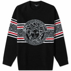 Versace Men's Medusa Intarsia Crew Knit in Black/Red