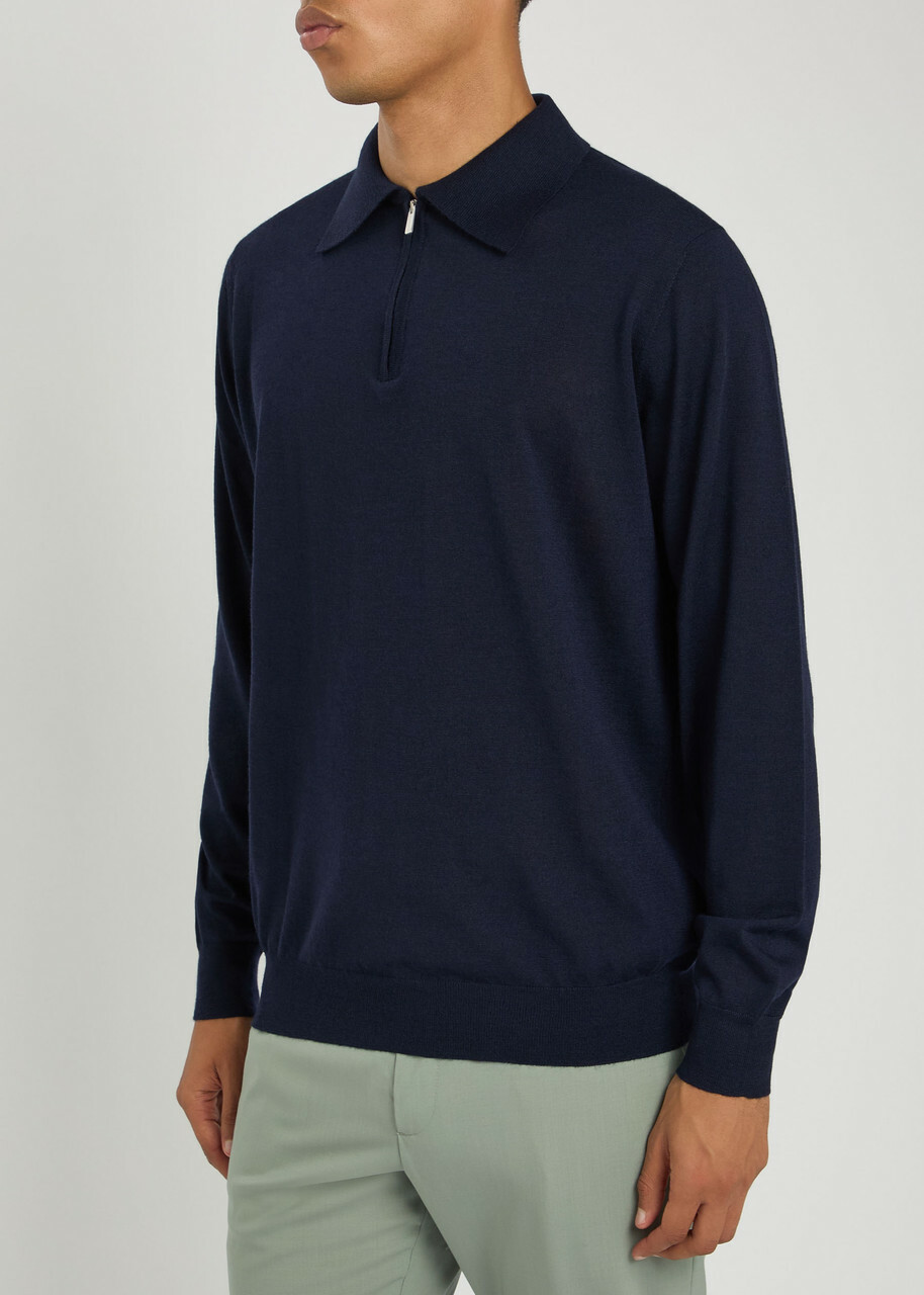 Lardini Fine-knit Wool-blend Polo Shirt Navy