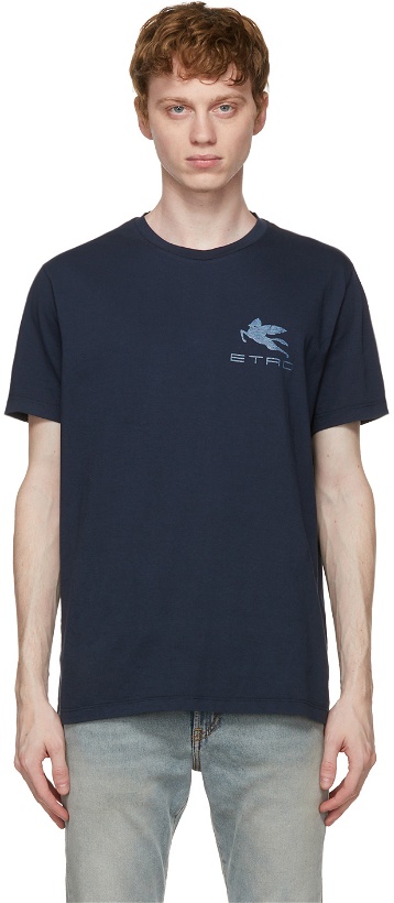 Photo: Etro Navy Logo Regular T-Shirt