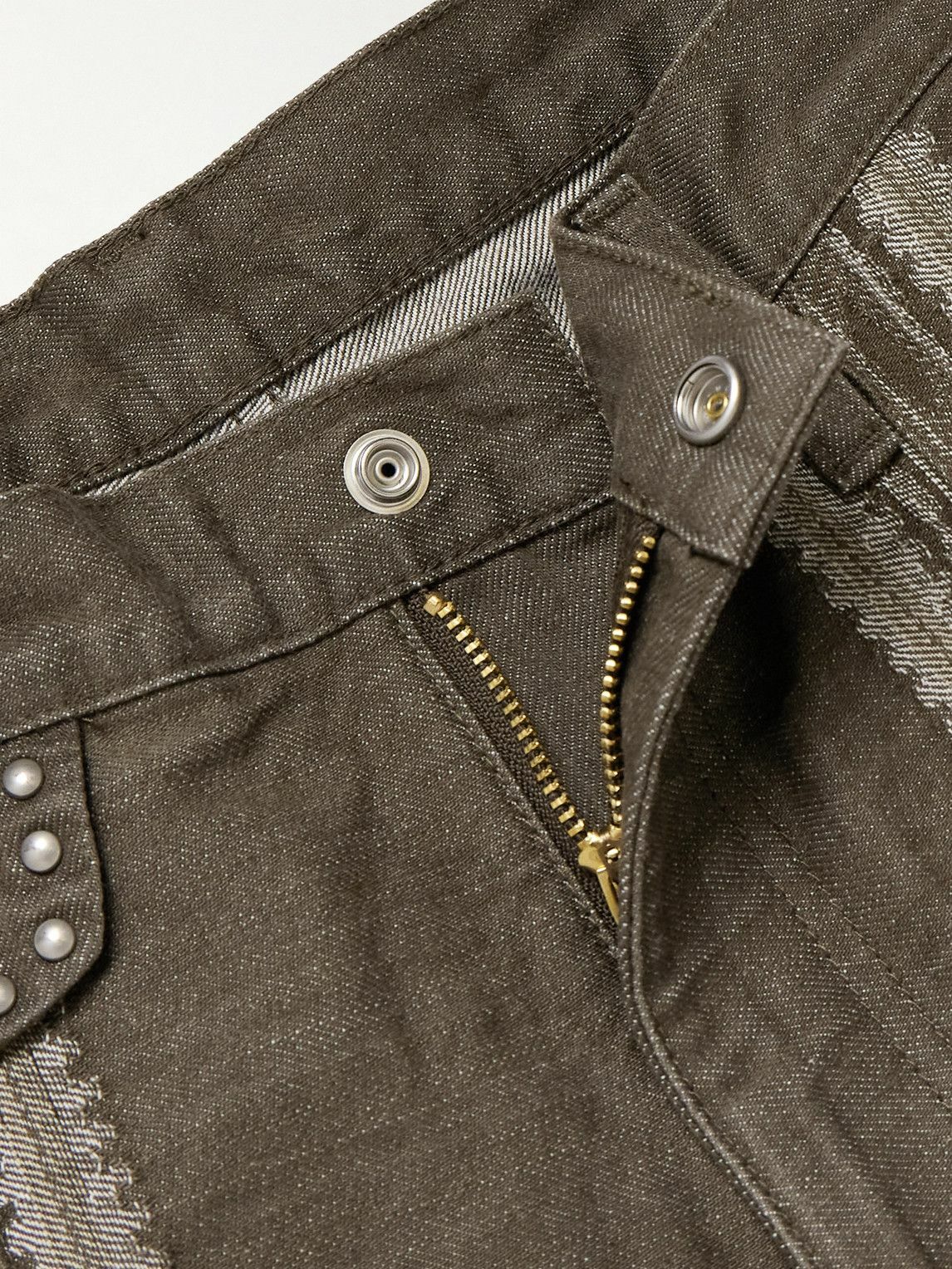 KAPITAL - Wide-Leg Studded Jacquard Jeans - Green KAPITAL