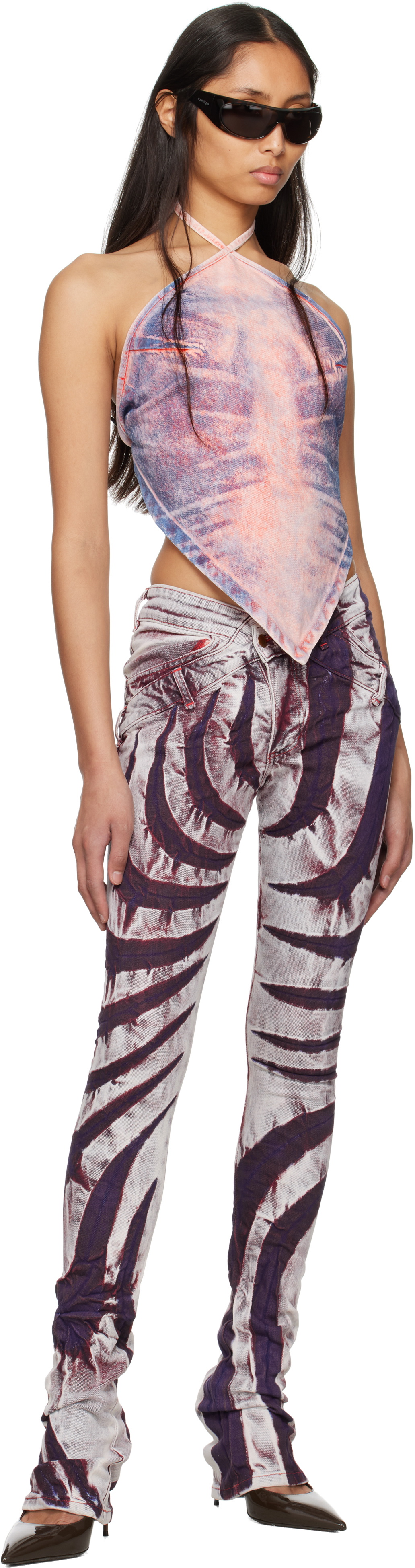 Masha Popova Purple & White V Cut Skinny Jeans