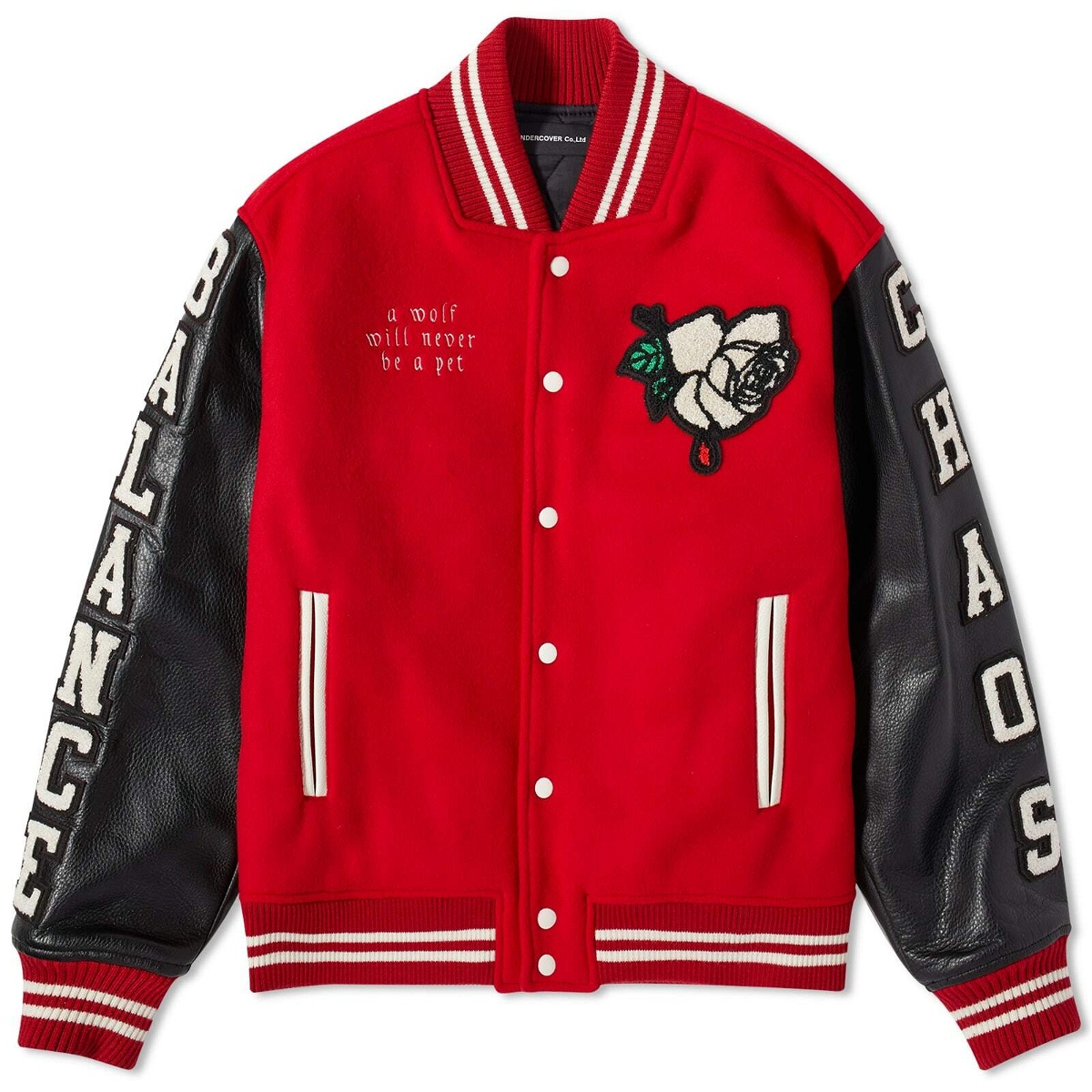Undercover Men's Chaos Balance Varsity Jacket in Red Undercover