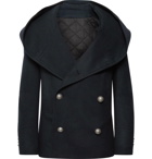 Balmain - Slim-Fit Wool-Blend Hooded Peacoat - Navy