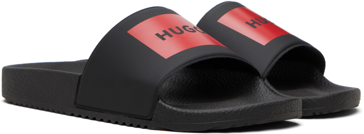 Hugo Black Logo Strap Pool Slides