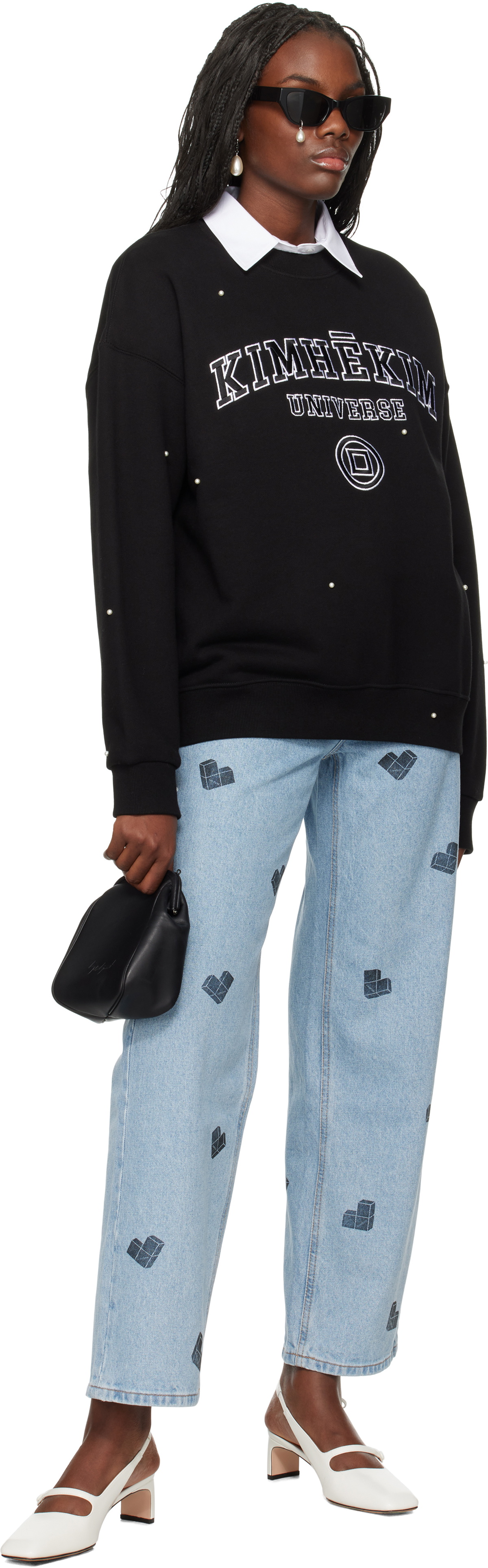 KIMHĒKIM Blue Heart Puzzle Stamped Jeans