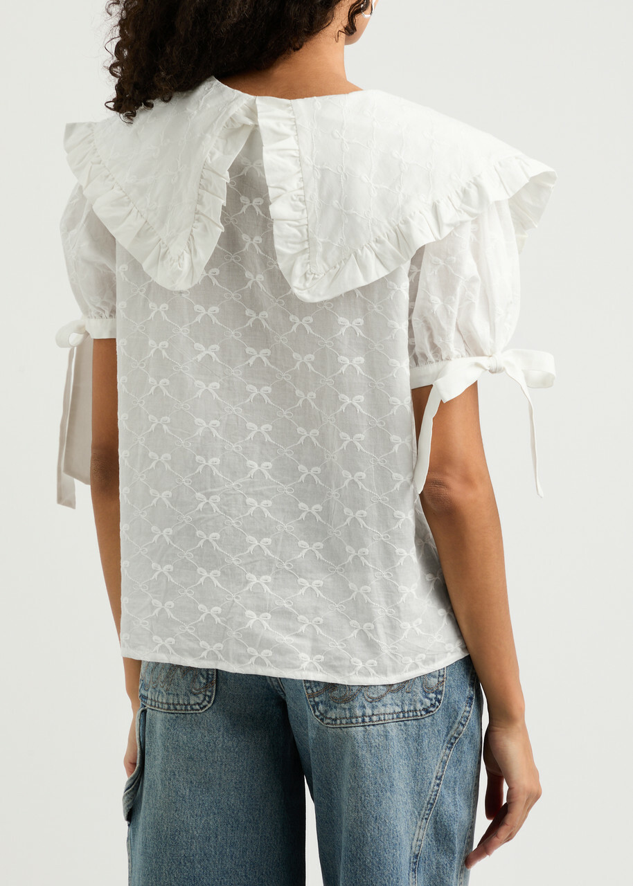 Sister Jane Poodle Bow Embroidered Cotton Blouse White Sister Jane