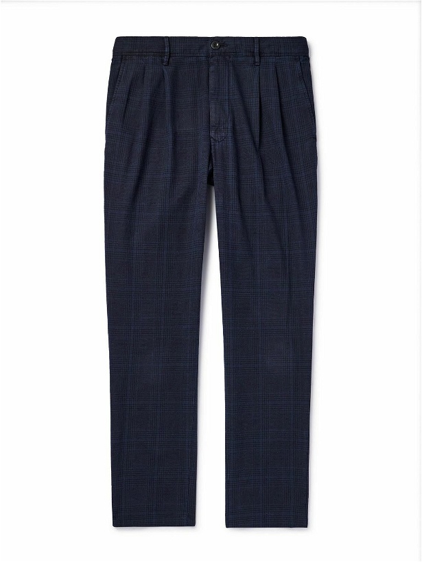 Photo: Incotex - Straight-Leg Pleated Prince of Wales Checked Cotton-Blend Trousers - Blue