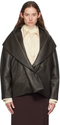 GIA STUDIOS Brown Shawl Collar Faux-Leather Jacket