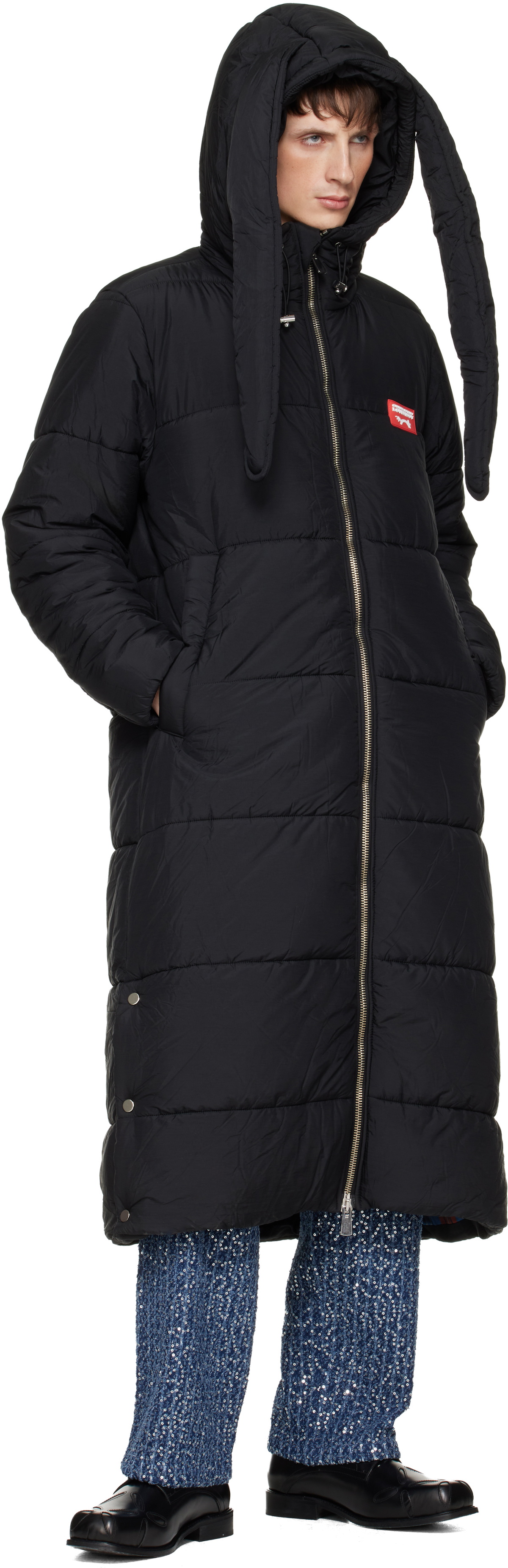 Charles Jeffrey LOVERBOY Black Long Bunny Puffer Coat