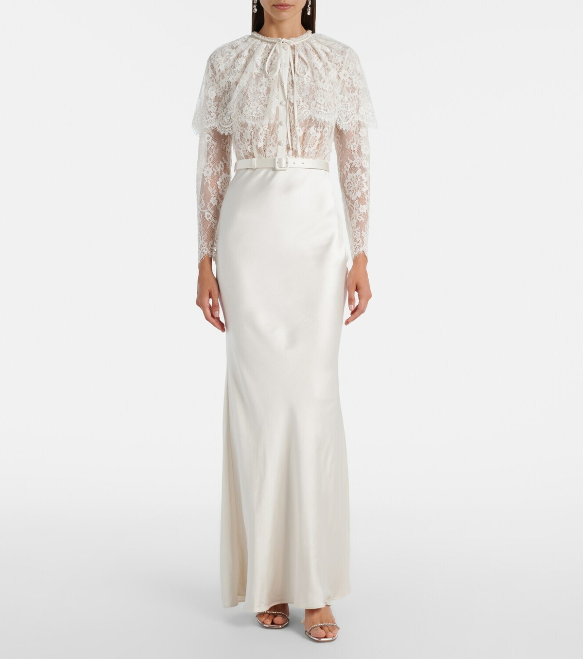 Self-Portrait Caped lace and satin maxi dress