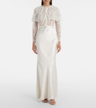 Self-Portrait Caped lace and satin maxi dress