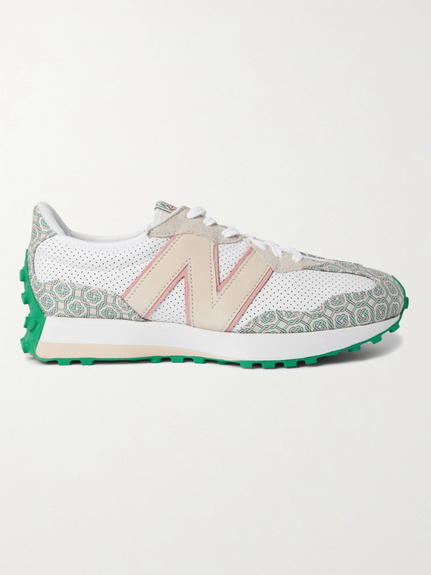 Photo: NEW BALANCE - Casablanca 327 Suede-Trimmed Logo-Jacquard and Leather Sneakers - White - UK 10.5