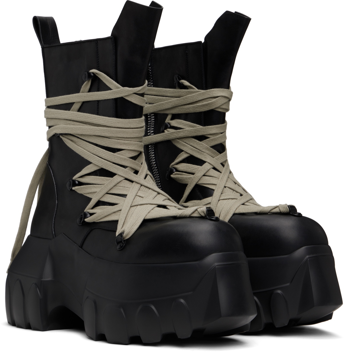 Rick Owens Black Hollywood Megalace Mega Tractor Boots Rick Owens
