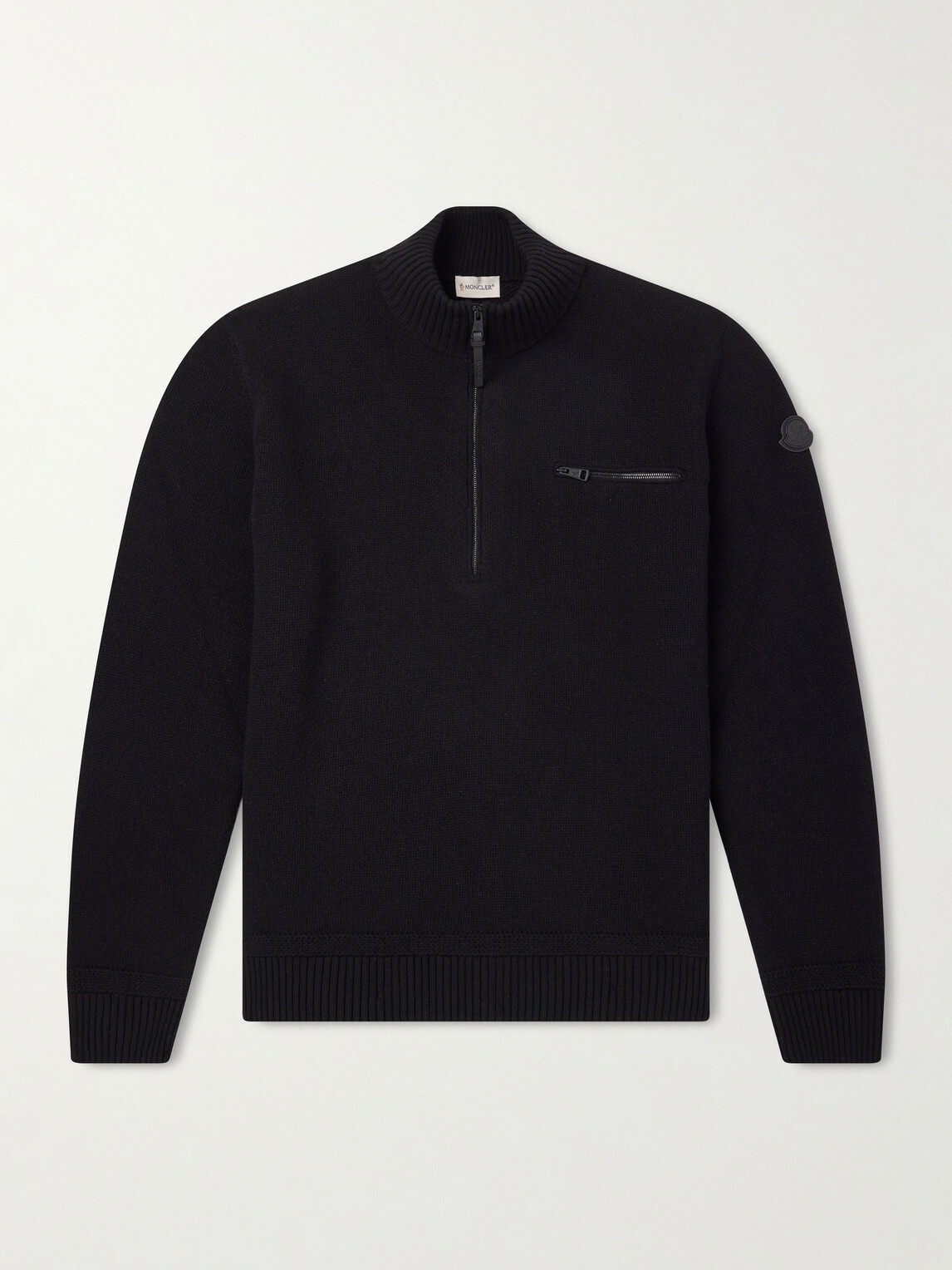 Moncler - Logo-Appliquéd Wool And Cashmere-Blend Half-Zip Sweater - Black