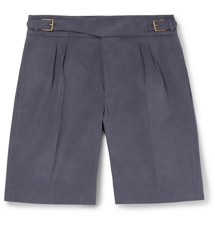 Photo: Anderson & Sheppard - Brushed Cotton-Twill Shorts - Blue