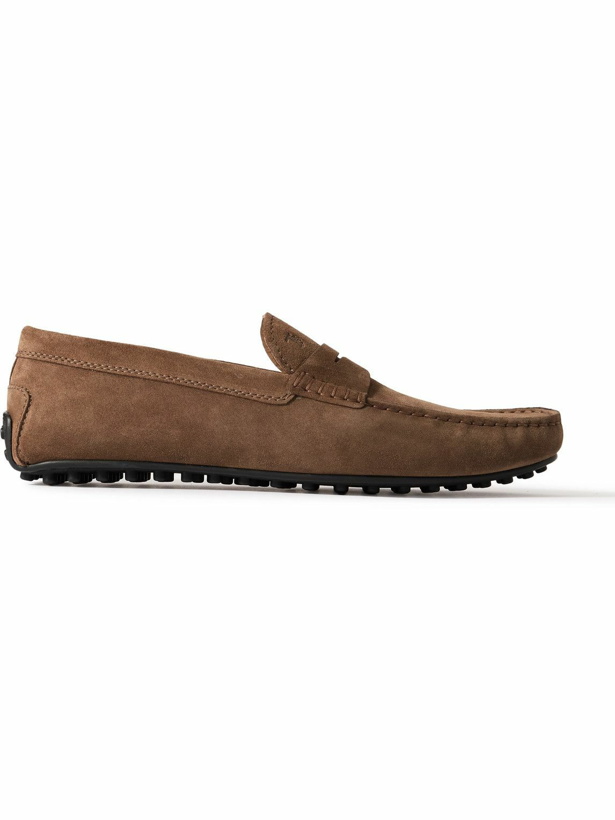 Photo: Tod's - City Gommino Logo-Debossed Suede Driving Shoes - Brown