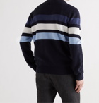 POLO RALPH LAUREN - Logo-Embroidered Striped Honeycomb-Knit Cotton Sweater - Blue