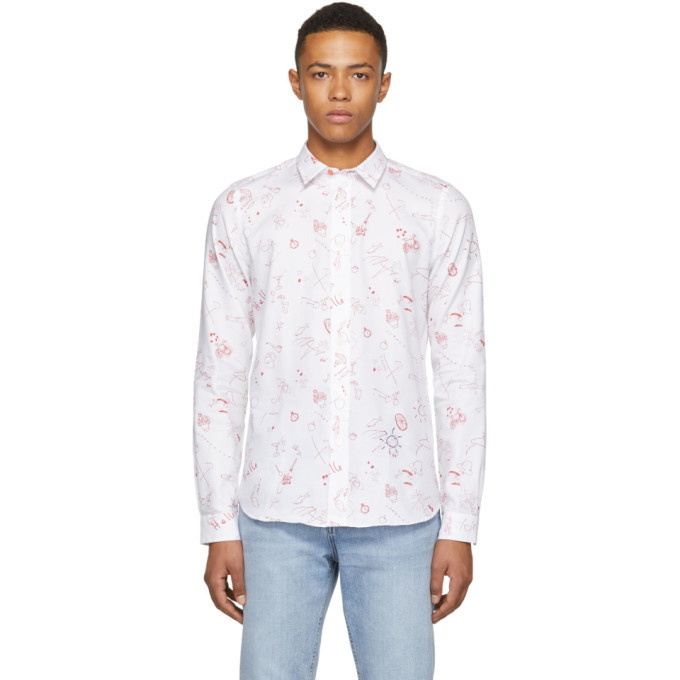Photo: PS by Paul Smith White and Red Sketches Tailored Shirt