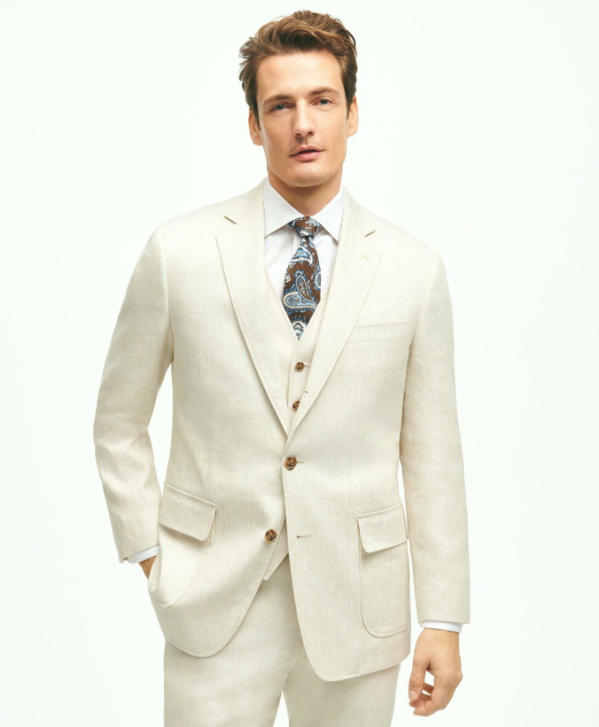 Photo: Brooks Brothers Men's Regent Fit Linen Cotton Herringbone Suit Jacket | Beige