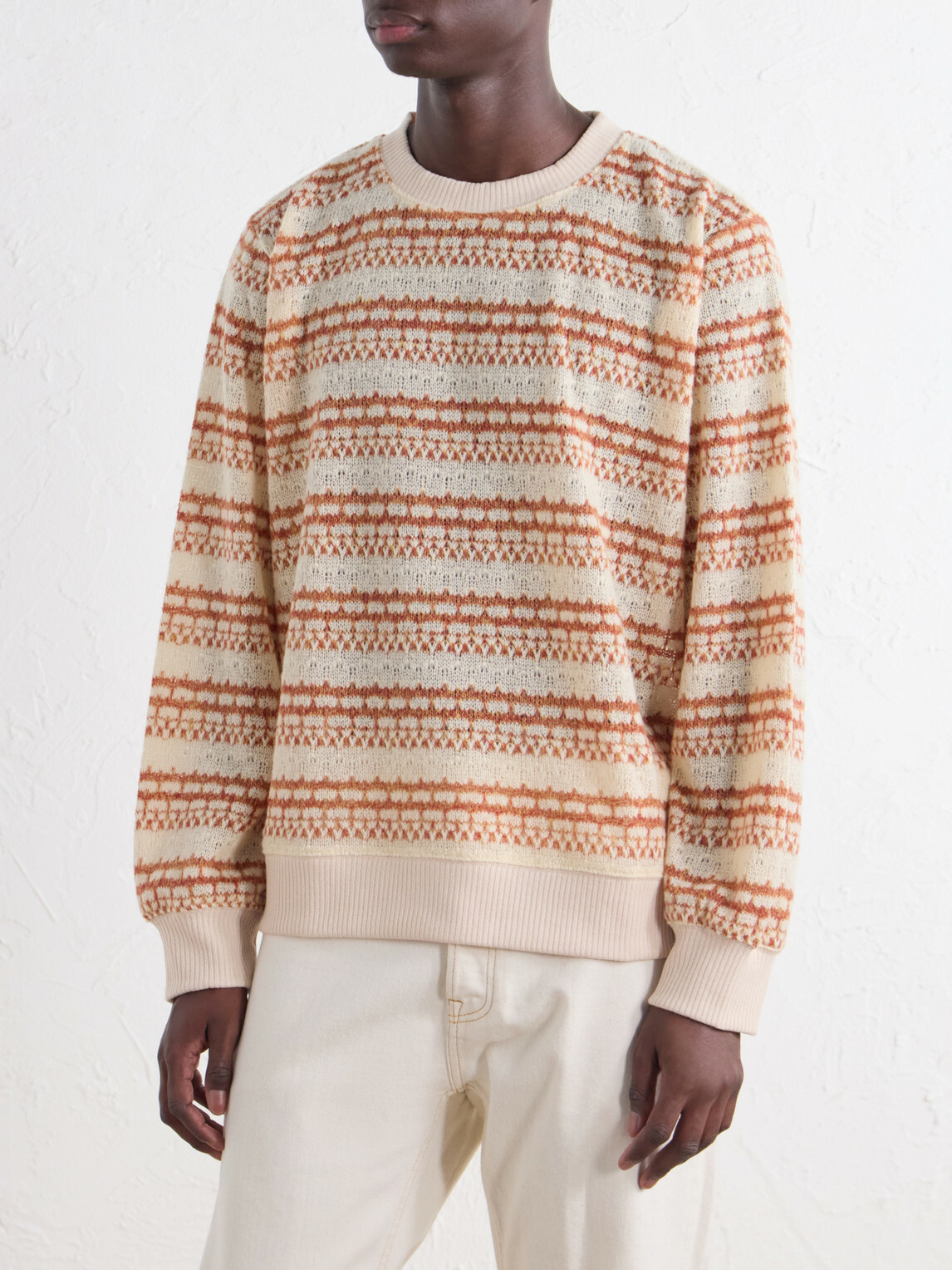 Corridor - Striped Pointelle-Knit Sweater - Orange