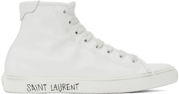 Photo: Saint Laurent White Leather Malibu Mid-Top Sneakers