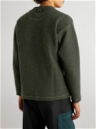 And Wander - Embellished Logo-Embroidered Shell-Trimmed Fleece Sweatshirt - Green