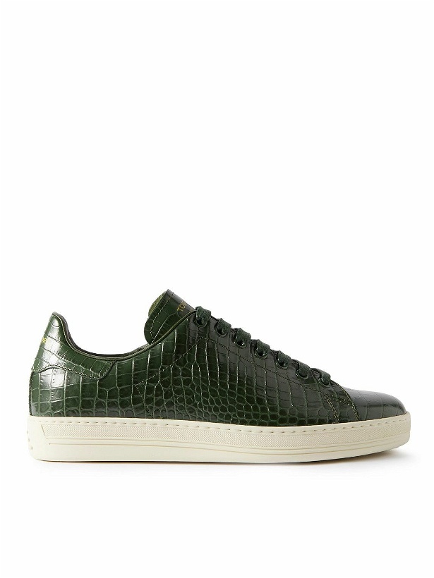 Photo: TOM FORD - Warwick Croc-Effect Patent-Leather Sneakers - Green