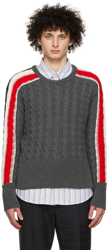 Photo: Thom Browne Grey Merino Wool Sweater