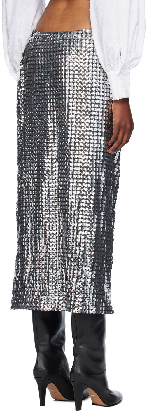 Anna Sui Silver Ruched Midi Skirt