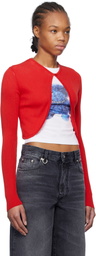 We11done Red Ribbed Tight Knit Cardigan