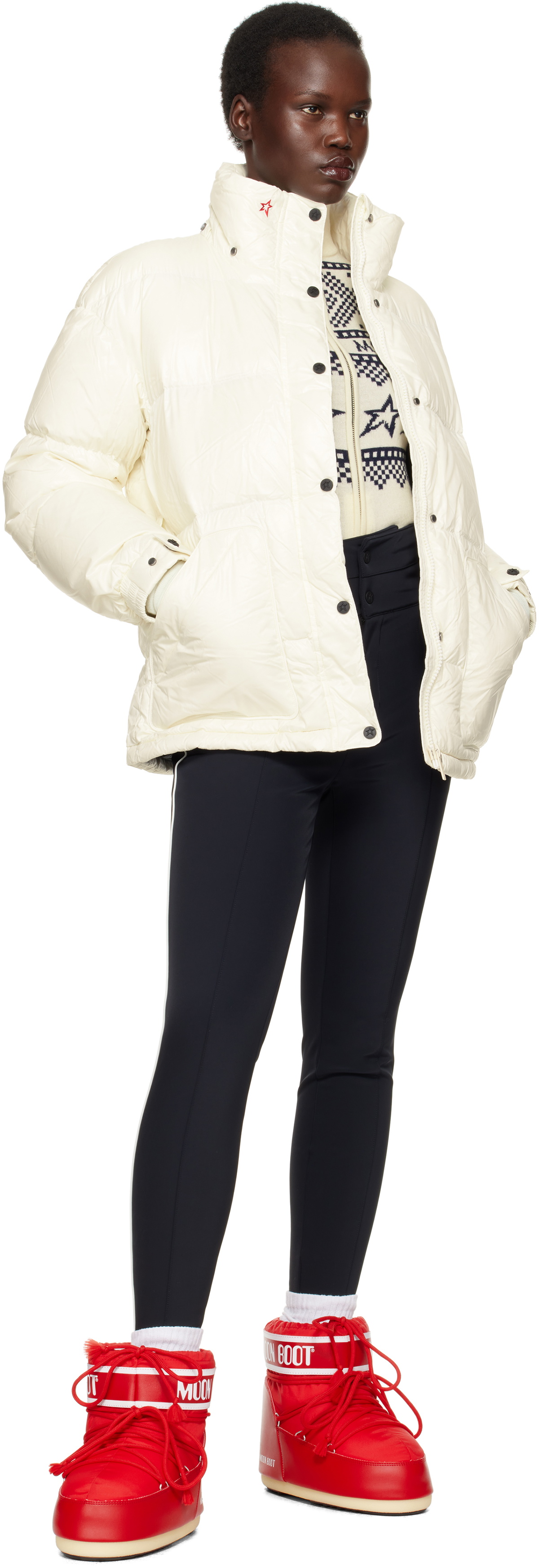 Perfect Moment White Intarsia-Knit Merino Wool Bodysuit