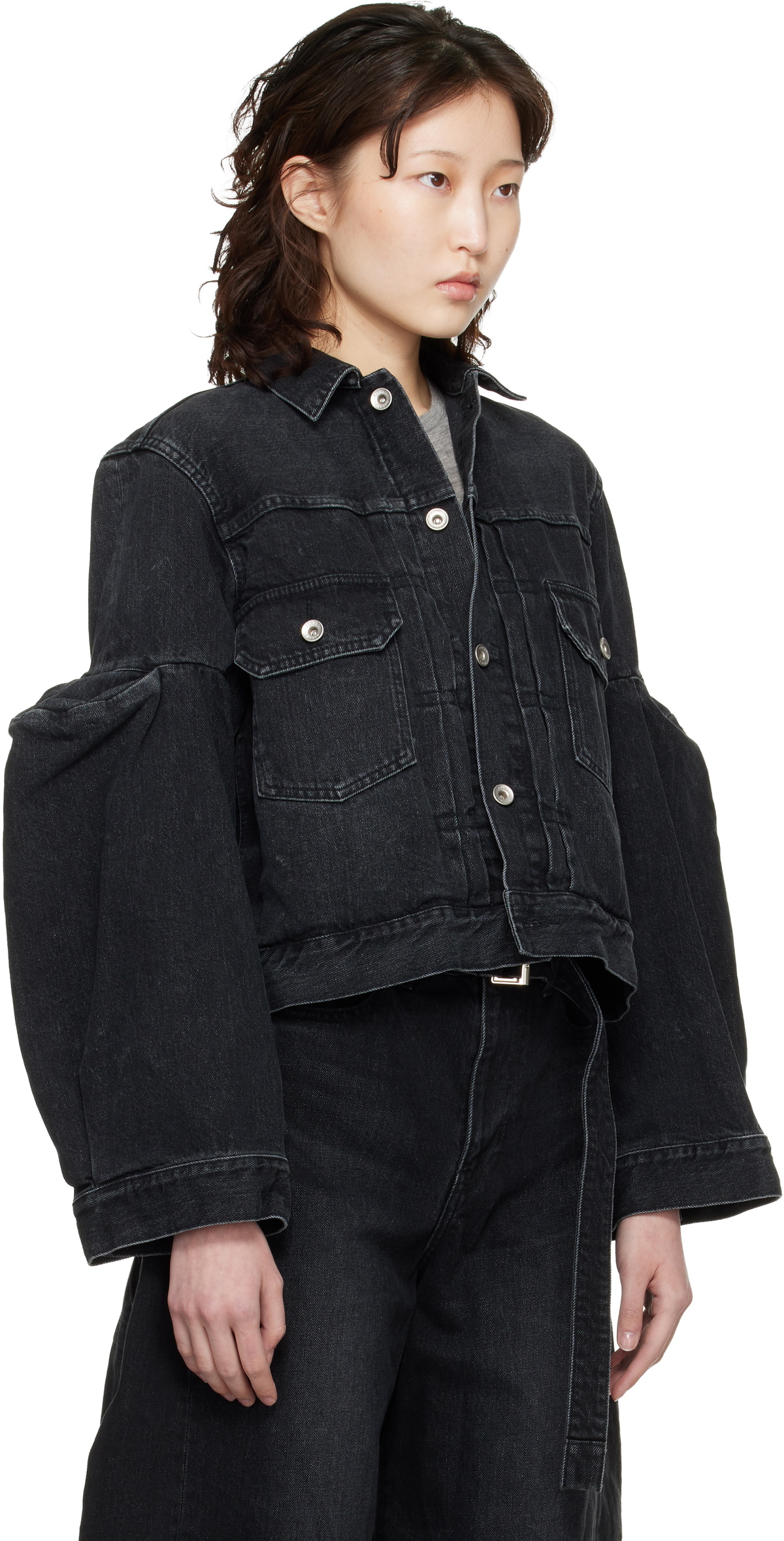 sacai Black Pipe Sleeves Denim Jacket