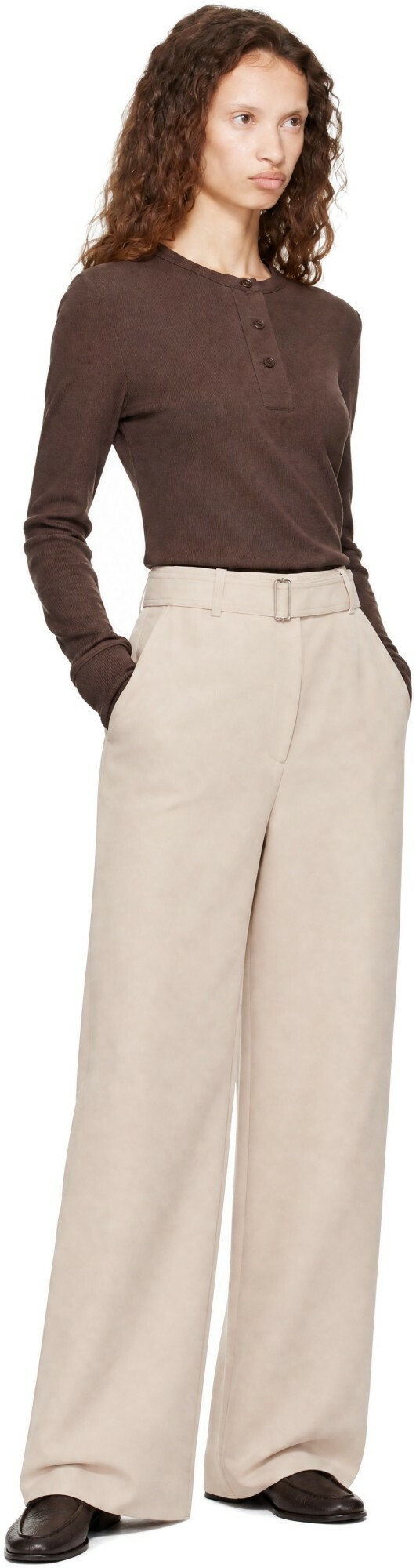Studio Nicholson Beige Belted Round Trousers