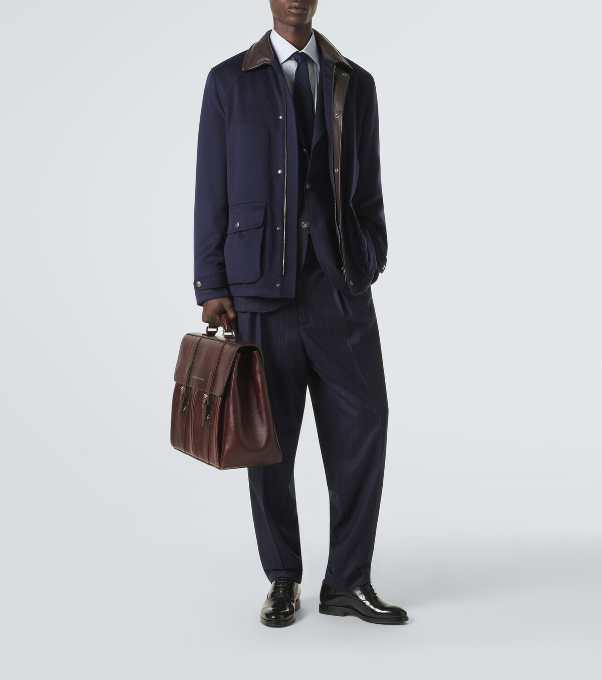 Brunello Cucinelli Leather-trimmed wool jacket