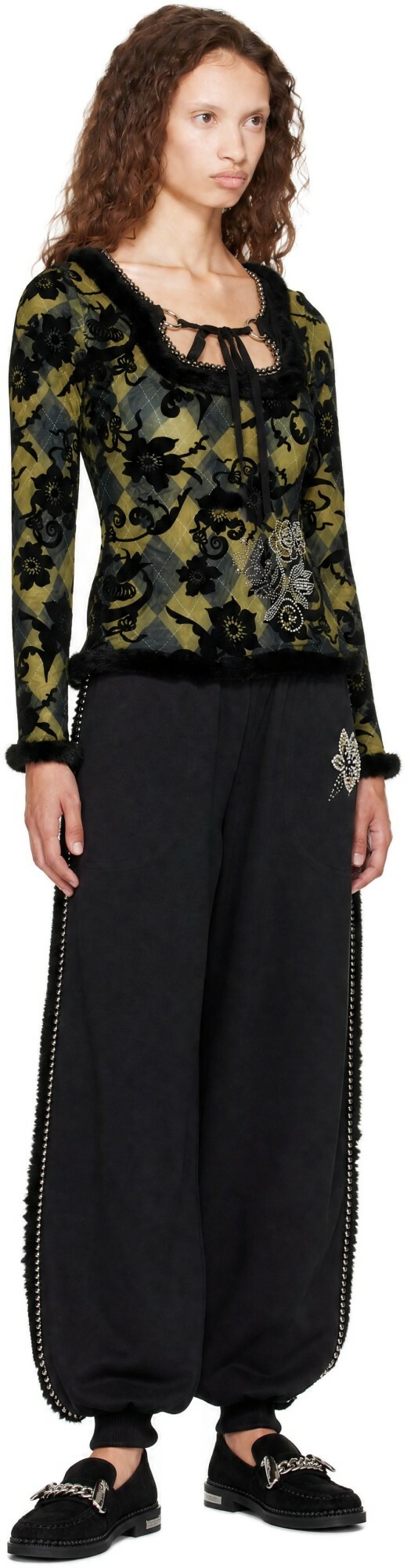 Chopova Lowena Black & Green Dew Sweeper Mesh Blouse
